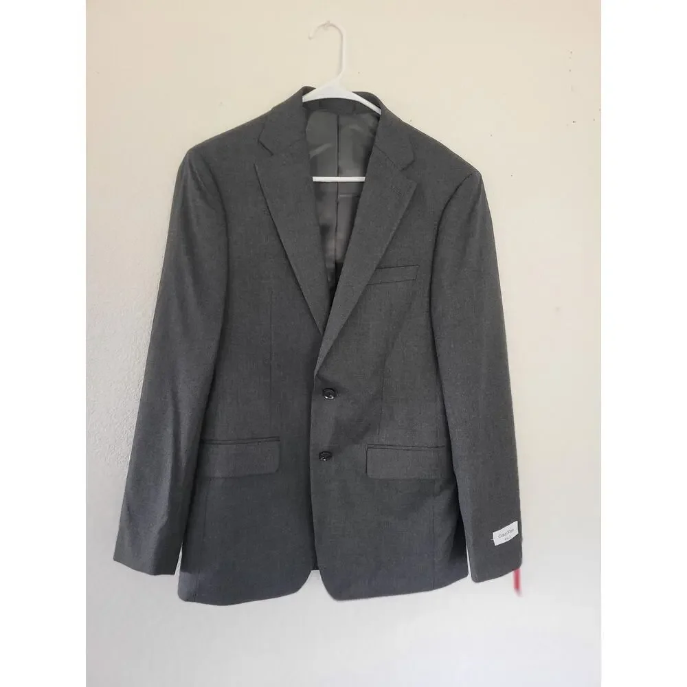 Calvin Klein Men's Slim‎ Fit Stretch Charcoal Gray Blazer Jacket Button Down #16